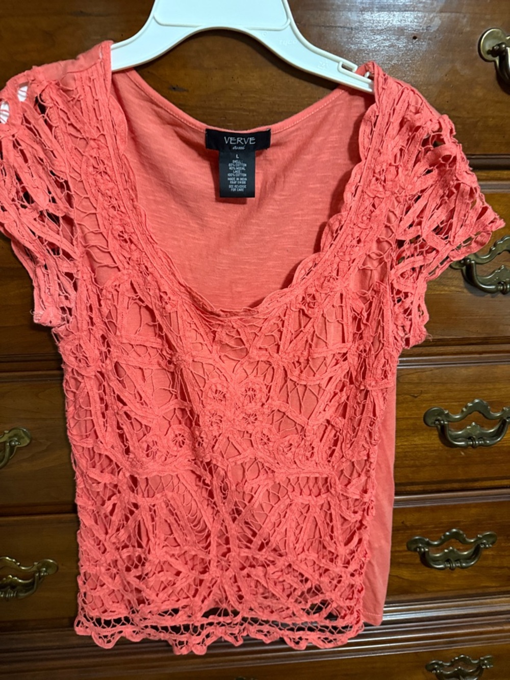Verve Ami Coral Crochet Overlay Scoop Neck Camisole Top